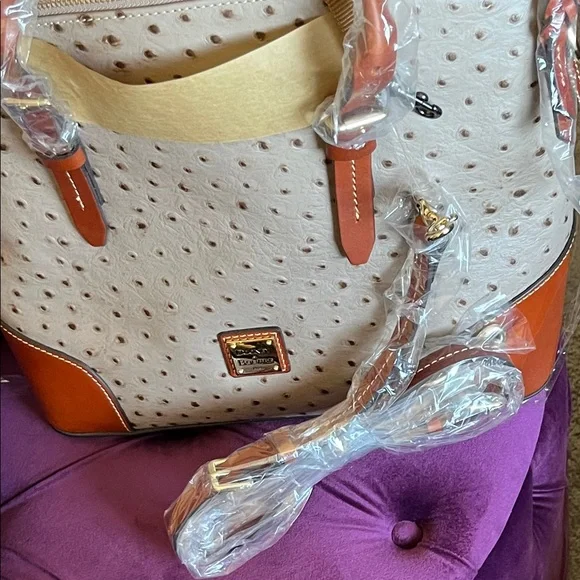 Dooney & Bourke Light Taupe and Carmel Ostrich Satchel 🪻 - Picture 11 of 15